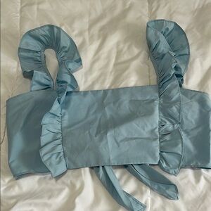 Blue Ruffled Crop Top